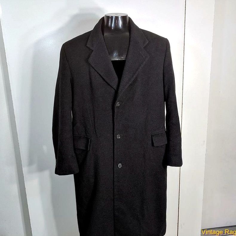 image of Today's Man Halston Wool Cashmere Coat Overcoat Mens Size L 42 Black in White