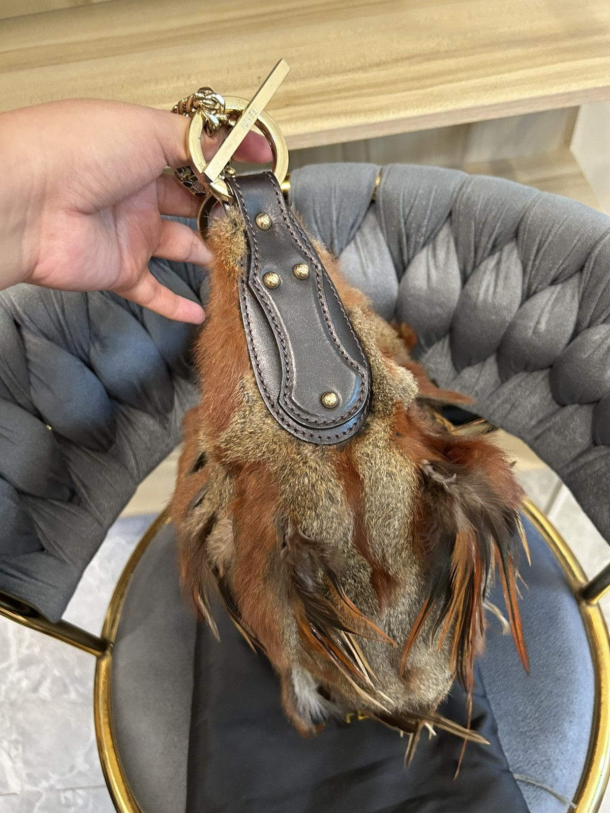 Fendi Fendi Feather & Rabbit Fur Small Croissant Chain Hobo Size ONE SIZE - 5 Thumbnail
