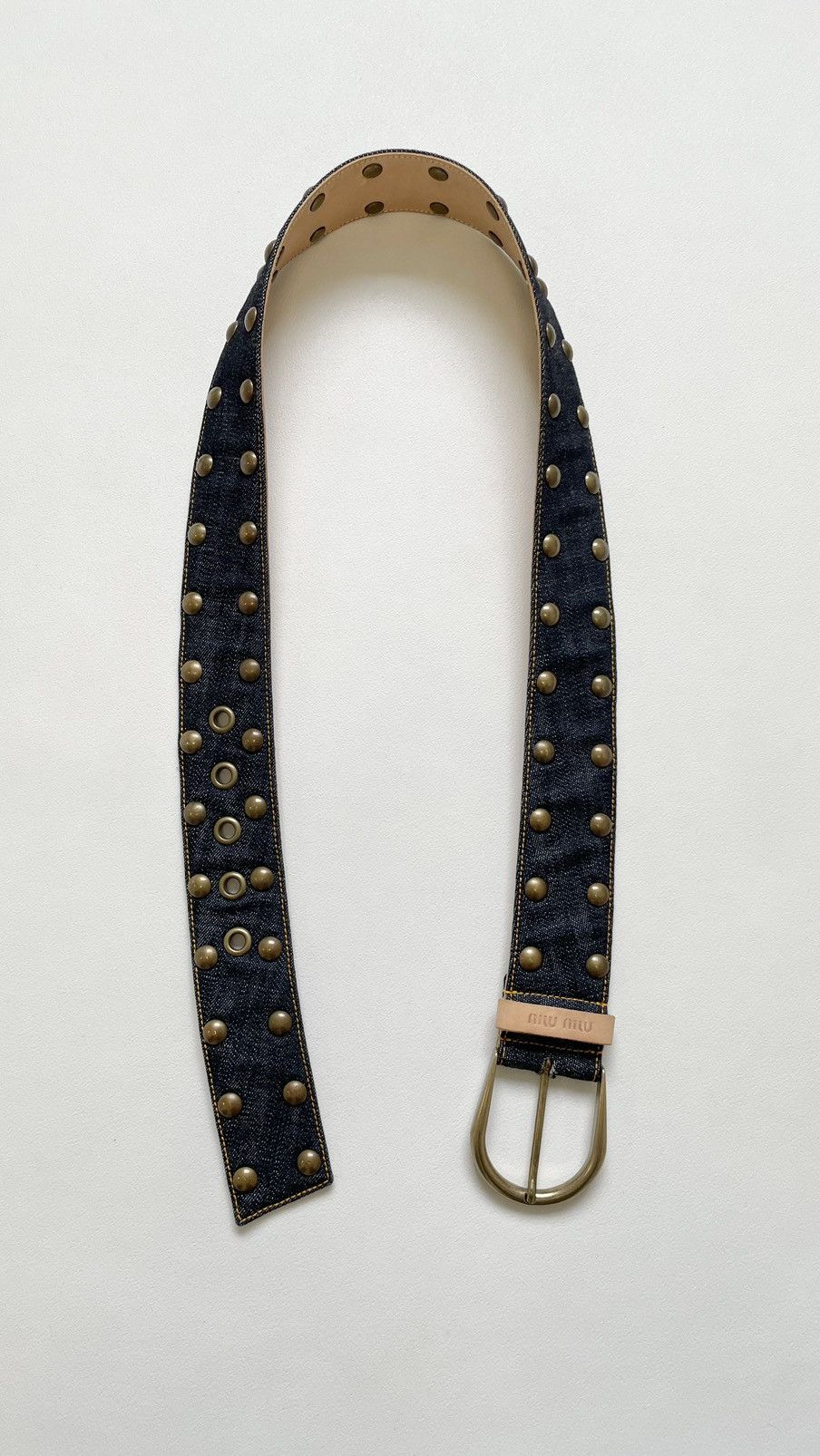 Miu Miu Mid 2000s Blue Studded Denim Belt Size 32 - 15 Thumbnail