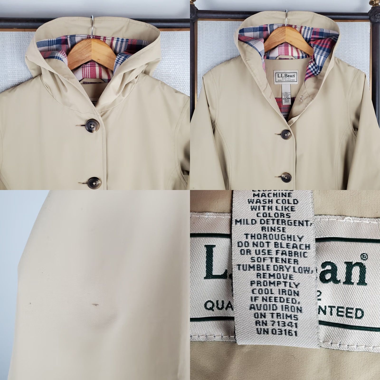 Vintage L.L. Bean Womens Hooded Button Front Macintosh Jacket Khaki Small Beigh Size S / US 4 / IT 40 - 9 Thumbnail