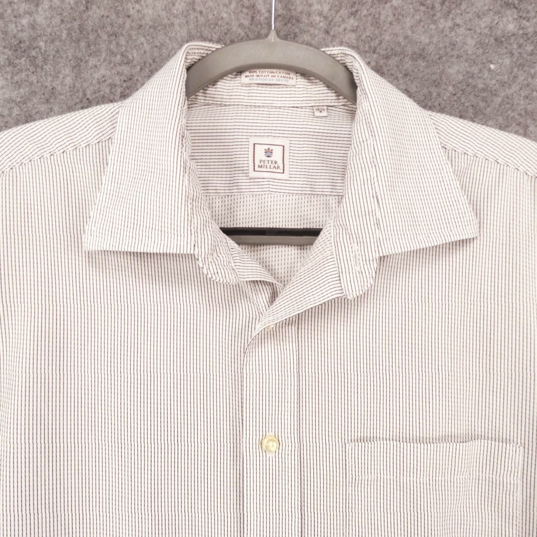 Peter Millar Peter Millar Shirt Mens 16.5 Reg Long Sleeve Button Up Gray White Striped Size US XL / EU 56 / 4 - 2 Thumbnail