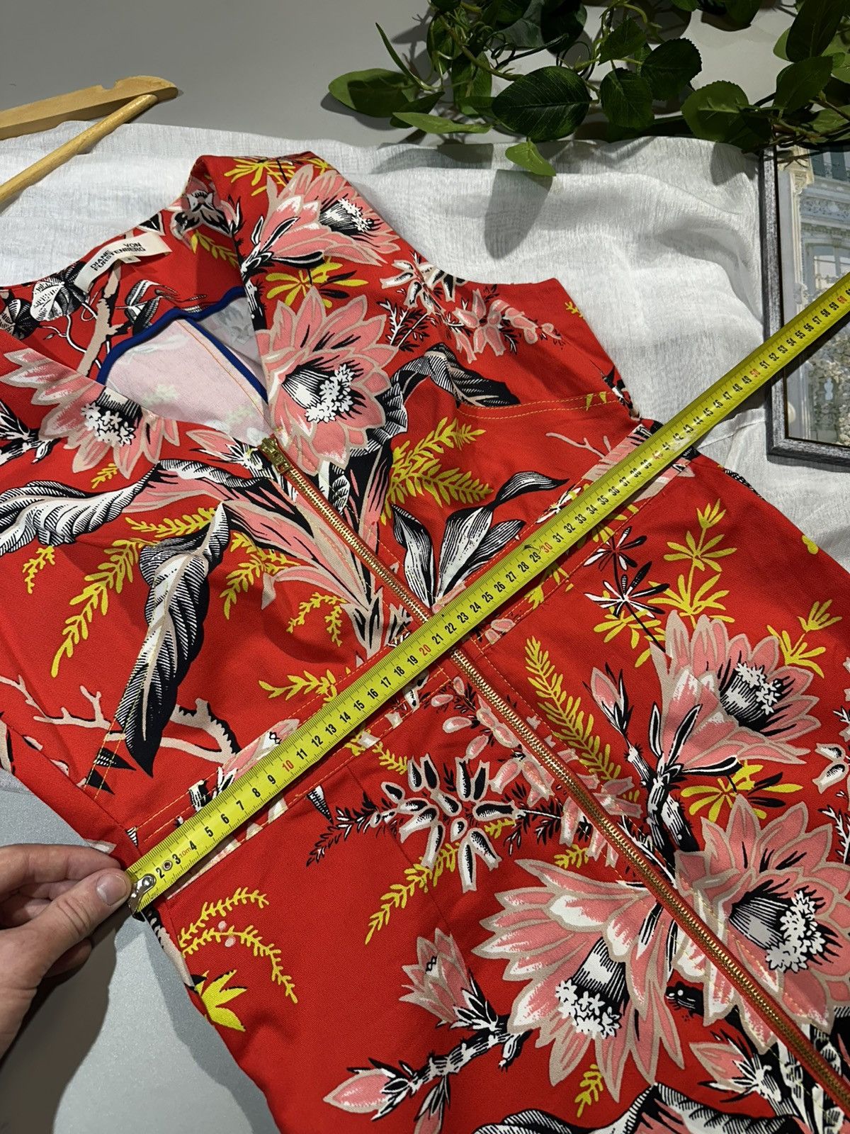 Diane von Furstenberg DVF Red Floral Zip Front Sheath Dress Sz 6 Cotton Stretch Size M / US 6-8 / IT 42-44 - 7 Thumbnail
