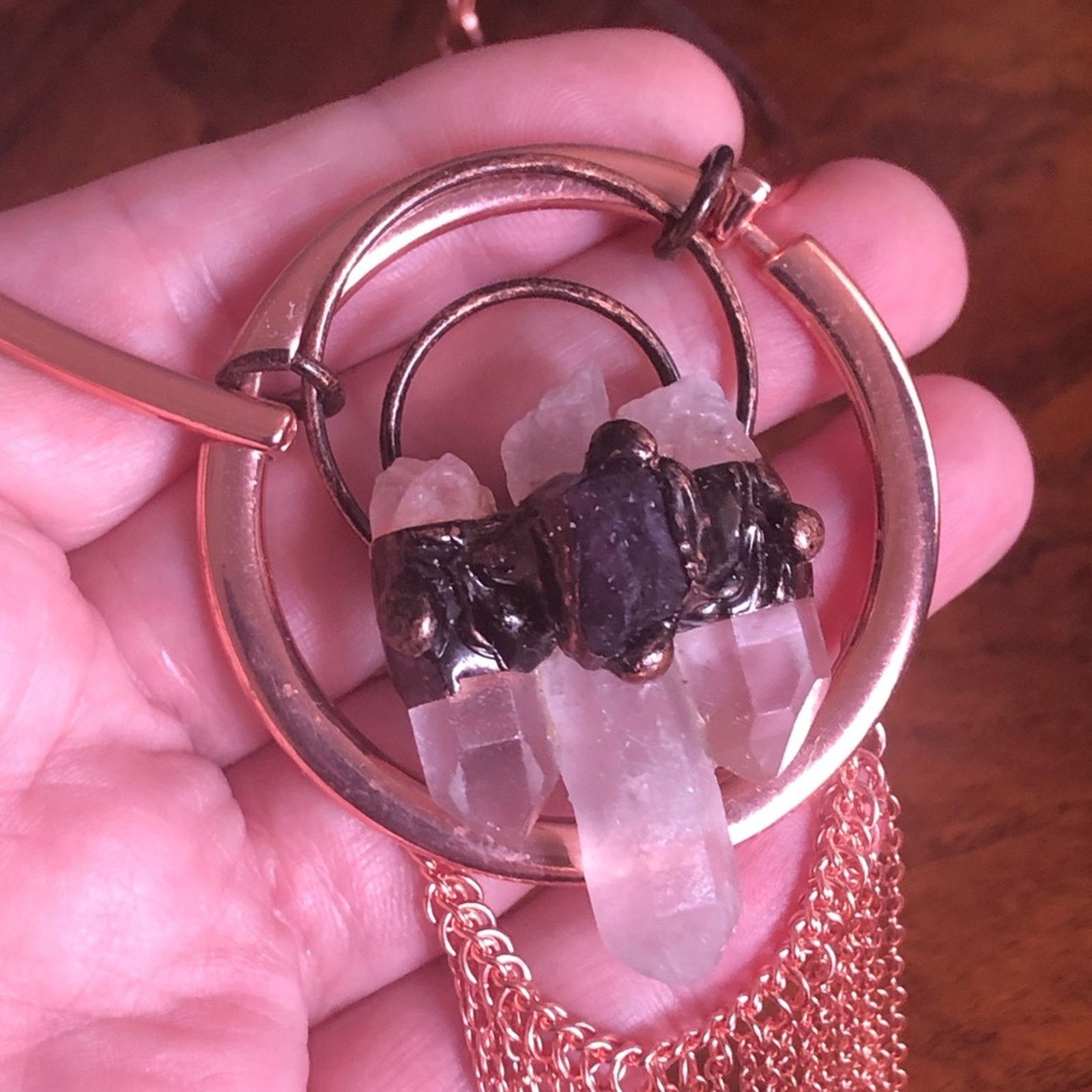 Handmade Handcrafted copper amethyst clear quartz necklace Size ONE SIZE - 2 Thumbnail