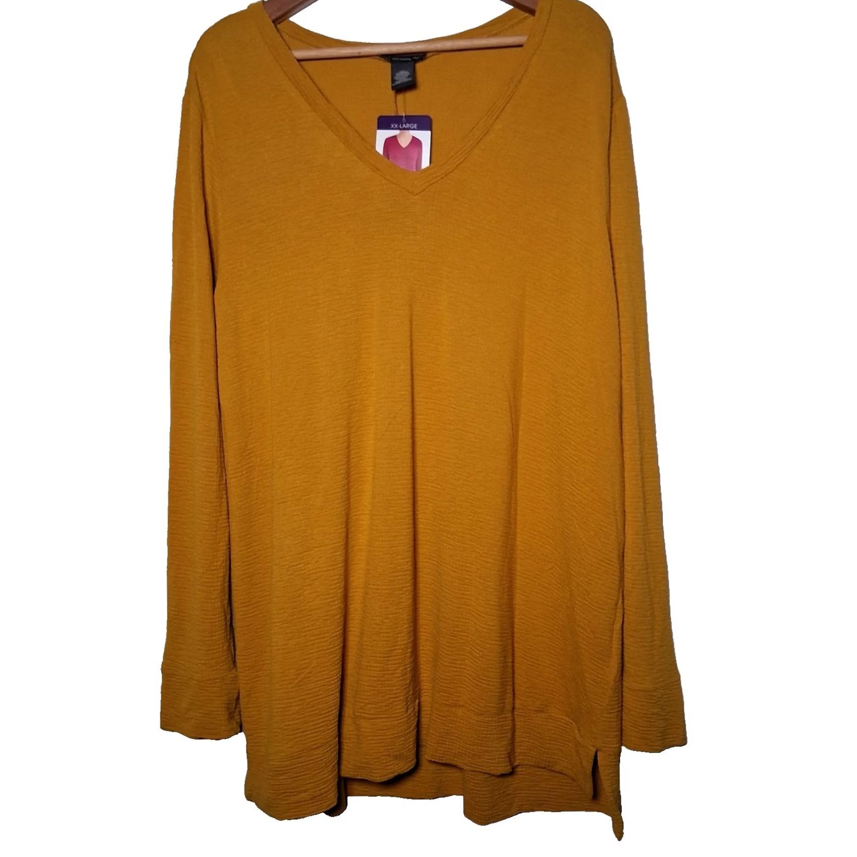Adrianna Papell VINTAGE Adiranna Papell Tunic Shirt Women Plus Size 2XL Goldenrod Long Sleeve Stretch Size XXL / US 16-18 / IT 52-54 - 2 Thumbnail