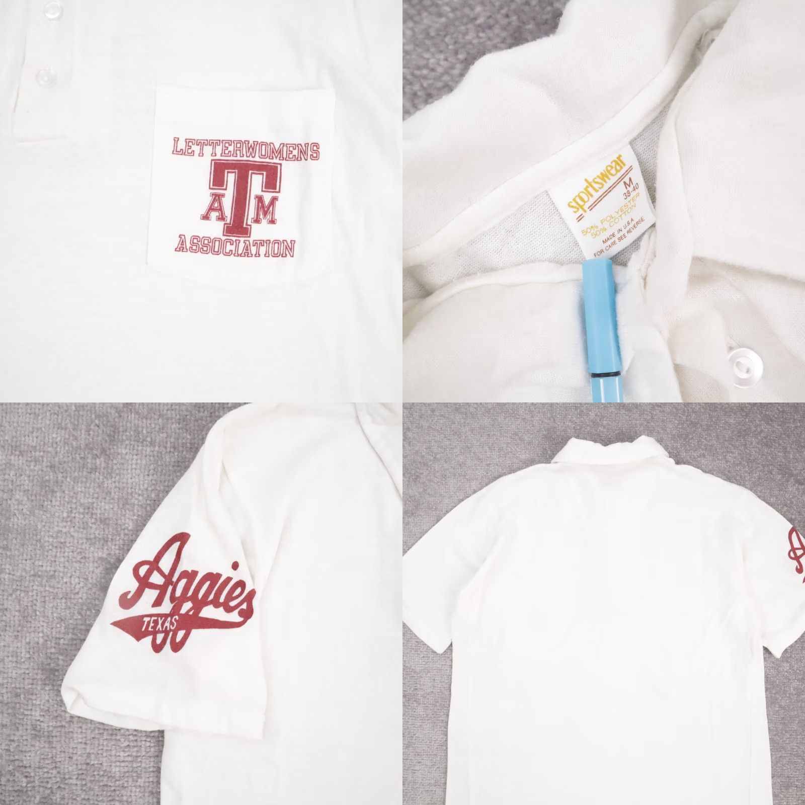 Vintage VTG 80s Texas A& University Aggies Football Medium White Short Sleeve Polo - Vintage 80s Size 32" / US 10 / IT 46 - 8 Thumbnail
