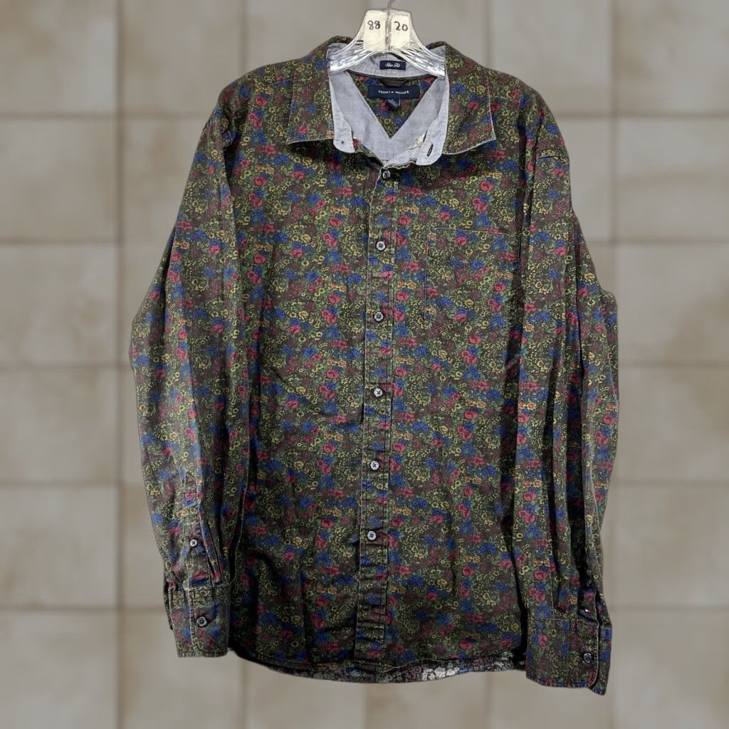 Tommy Hilfiger VINTAGE Tommy Hilfiger Men's Floral Print Button Up Shirt XL Slim Fit Long Sleeve Casual 90s Grunge Gothic Bohemian Size US XL / EU 56 / 4 - 1 Thumbnail