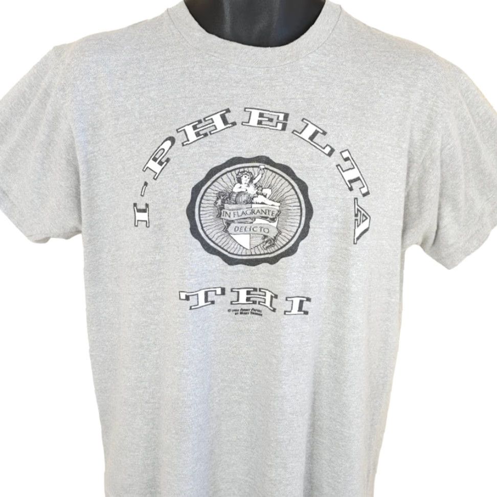 Vintage VINTAGE Screen Stars T-Shirt Mens Size M In Flagrante Delicto Joke 80s USA Gray Short Sleeve Crew Neck College Greek Humor Size US M / EU 48-50 / 2 - 2 Thumbnail