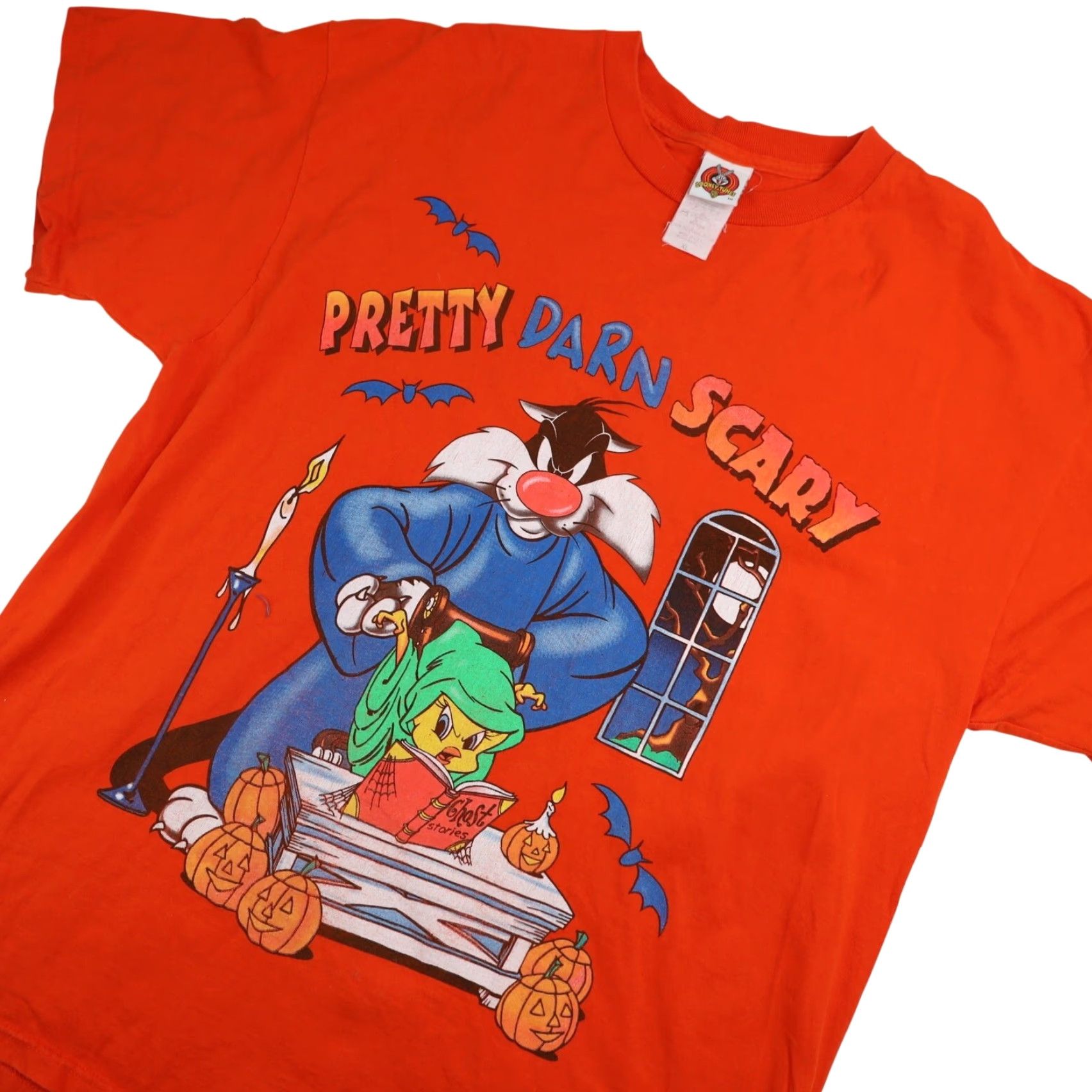 Vintage VINTAGE Looney Tunes Halloween Mens XL Graphic T Shirt Orange Size US XL / EU 56 / 4 - 2 Thumbnail