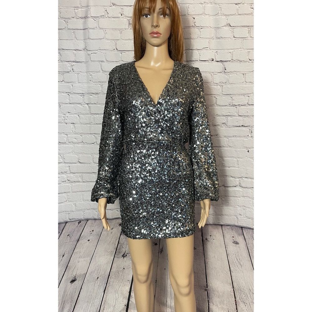 Other NWT New O.P.T. Rumi Gunmetal Silver Sequin Mini Dress XS | Grailed