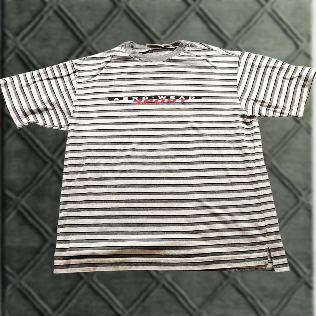 Aeropostale VINTAGE Aeropostale Shirt Mens M Gray Black Striped Crew Neck Short Sleeve Tee 90s Sportswear Size US M / EU 48-50 / 2 - 1 Thumbnail