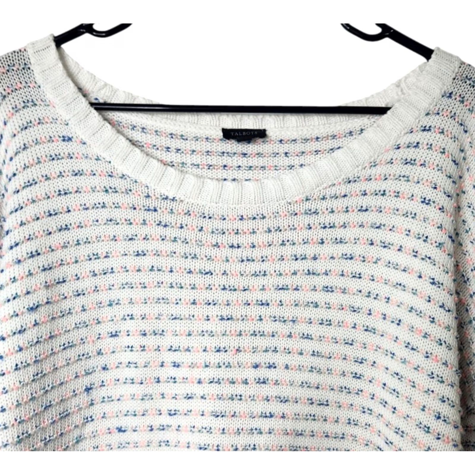 Talbots Talbots Womens XL Sweater Long Sleeve Pullover Cotton White Multi-color Ribbed Size XL / US 12-14 / IT 48-50 - 3 Thumbnail