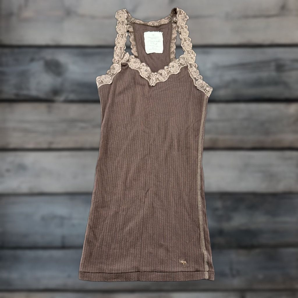 Abercrombie & Fitch VINTAGE Abercrombie & Fitch Top Womens M Brown Lace Trim Cami Ribbed Y2K 90s Dog Funny Size M / US 6-8 / IT 42-44 - 1 Thumbnail