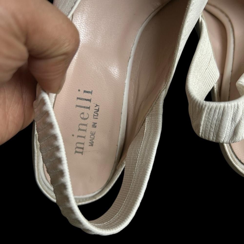 Designer Minelli White Leather Slingback Heels Size US 5 / IT 35 - 5 Thumbnail