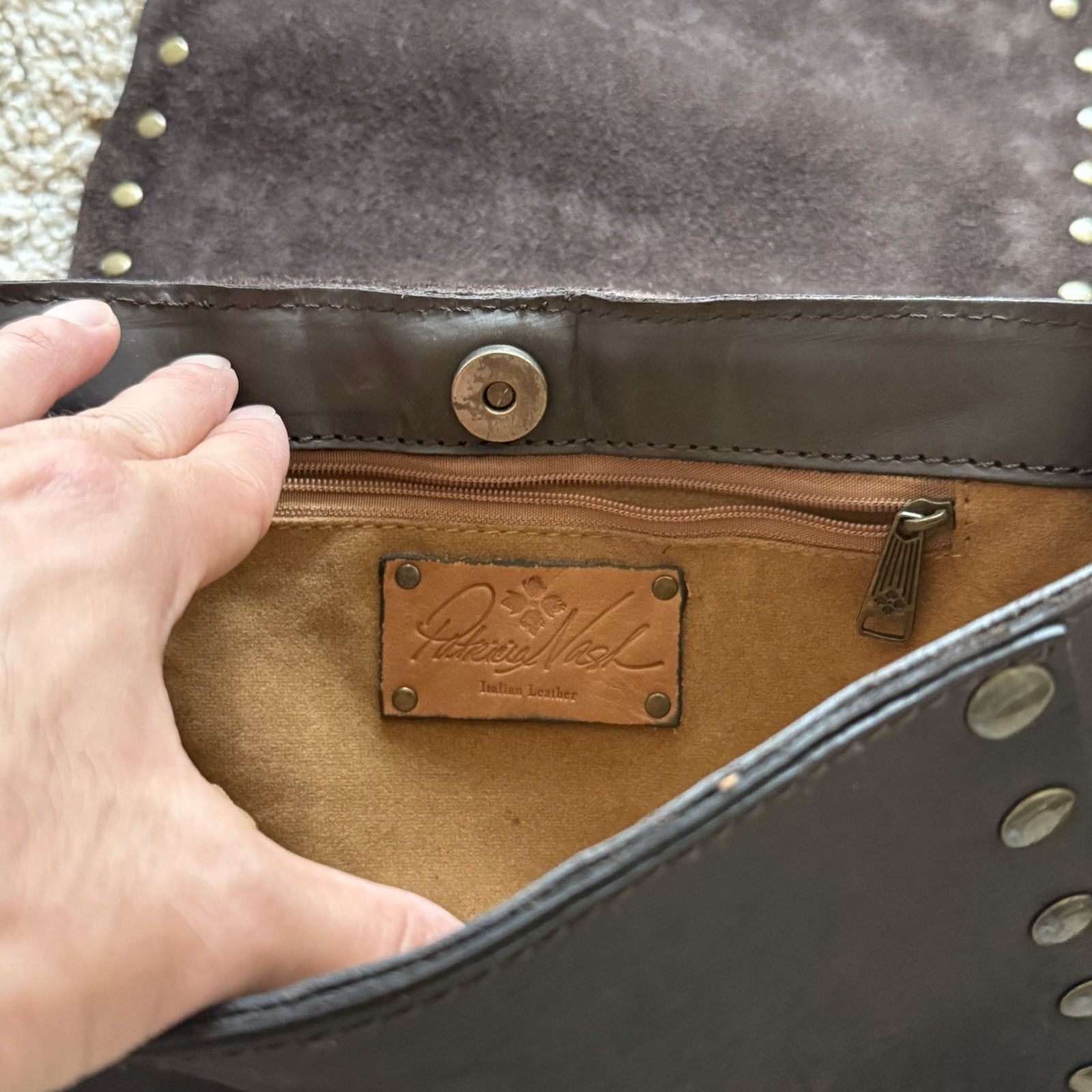 Patricia Nash Dark Brown Leather Bag Purse Shoulder Studded