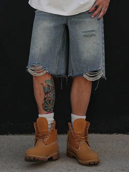 Jean RIPPED washed denim jeans shorts jorts Size US 30 / EU 46 - 2 Thumbnail