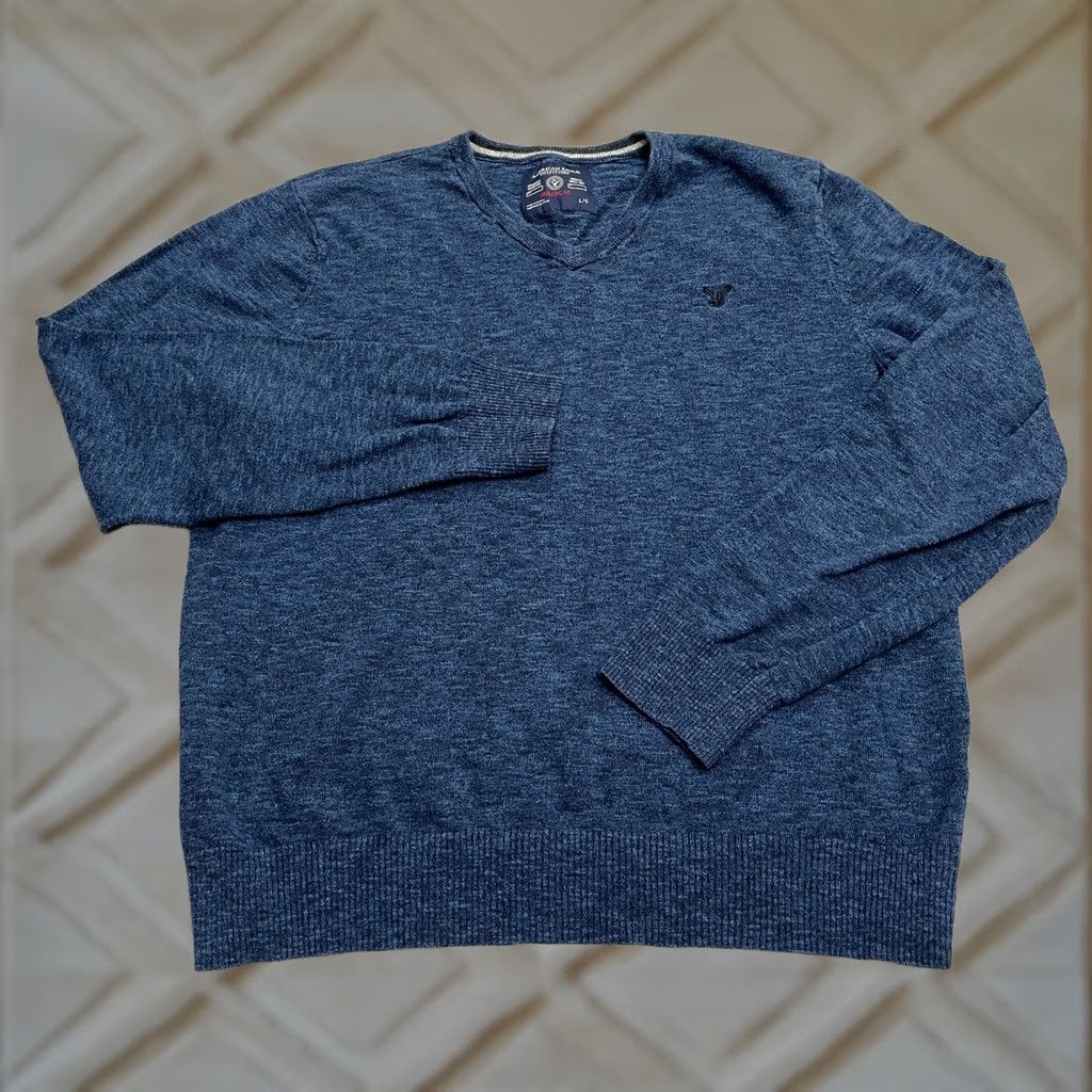 American Eagle Outfitters American Eagle Outfitters Sweater Men Large Blue Athletic Fit V-Neck Cotton Knit Pullover Size US L / EU 52-54 / 3 - 1 Thumbnail
