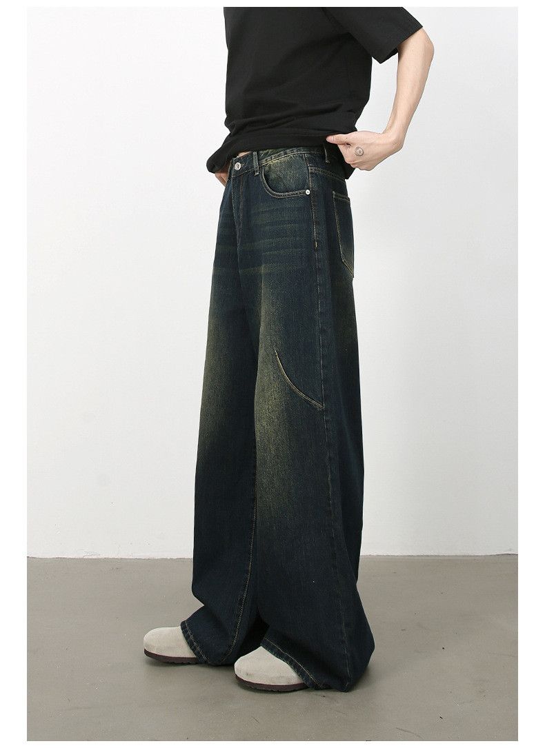 Japanese Brand × Jean Washed retro high street men's loose straight jeans Size US 34 / EU 50 - 4 Thumbnail