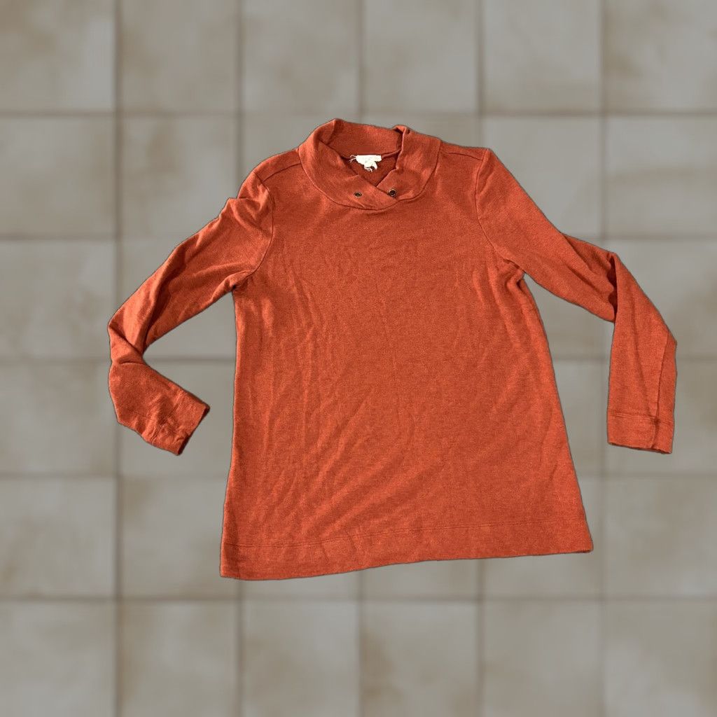 Loft VINTAGE? Wait—no vintage. LOFT Outlet Lounge Shirt Womens Medium Orange Cowl Neck Snap Pullover Top Size M / US 6-8 / IT 42-44 - 1 Thumbnail