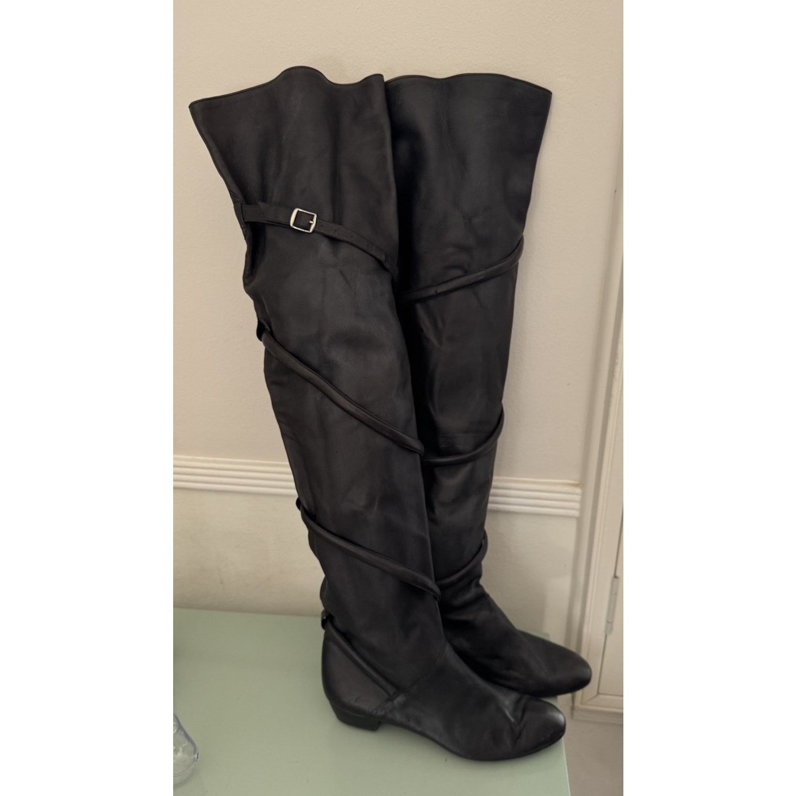 Tokio Kumagai RARE 1980s TOKIO KUMAGAI Black Over The Knee Boots Sz 37.5 Size US 7 / IT 37 - 1 Thumbnail