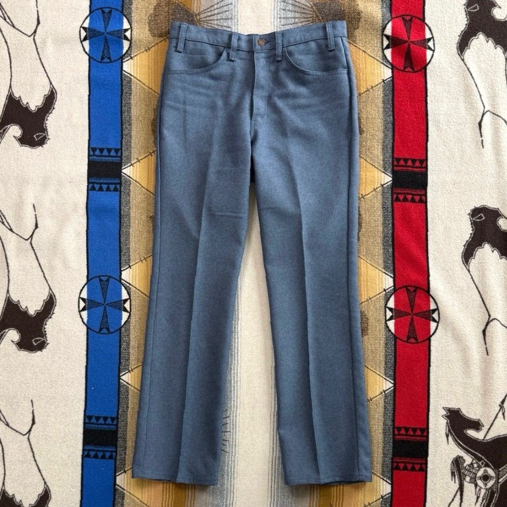 Levi's VINTAGE Levi's 10517 Black Tab Flare Pants 33x31 Mens 70s 80s Button Zip Dress Pants Solid Blue USA Made Bootcut Regular Size US 33 - 2 Thumbnail