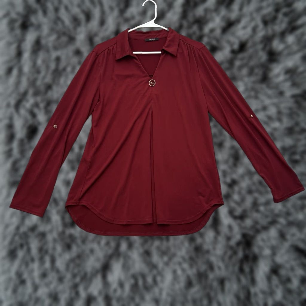 Vintage Business Casual Blouse Large Burgundy O-ring Workwear Office Chic Minimalist Size L / US 10 / IT 46 - 1 Thumbnail