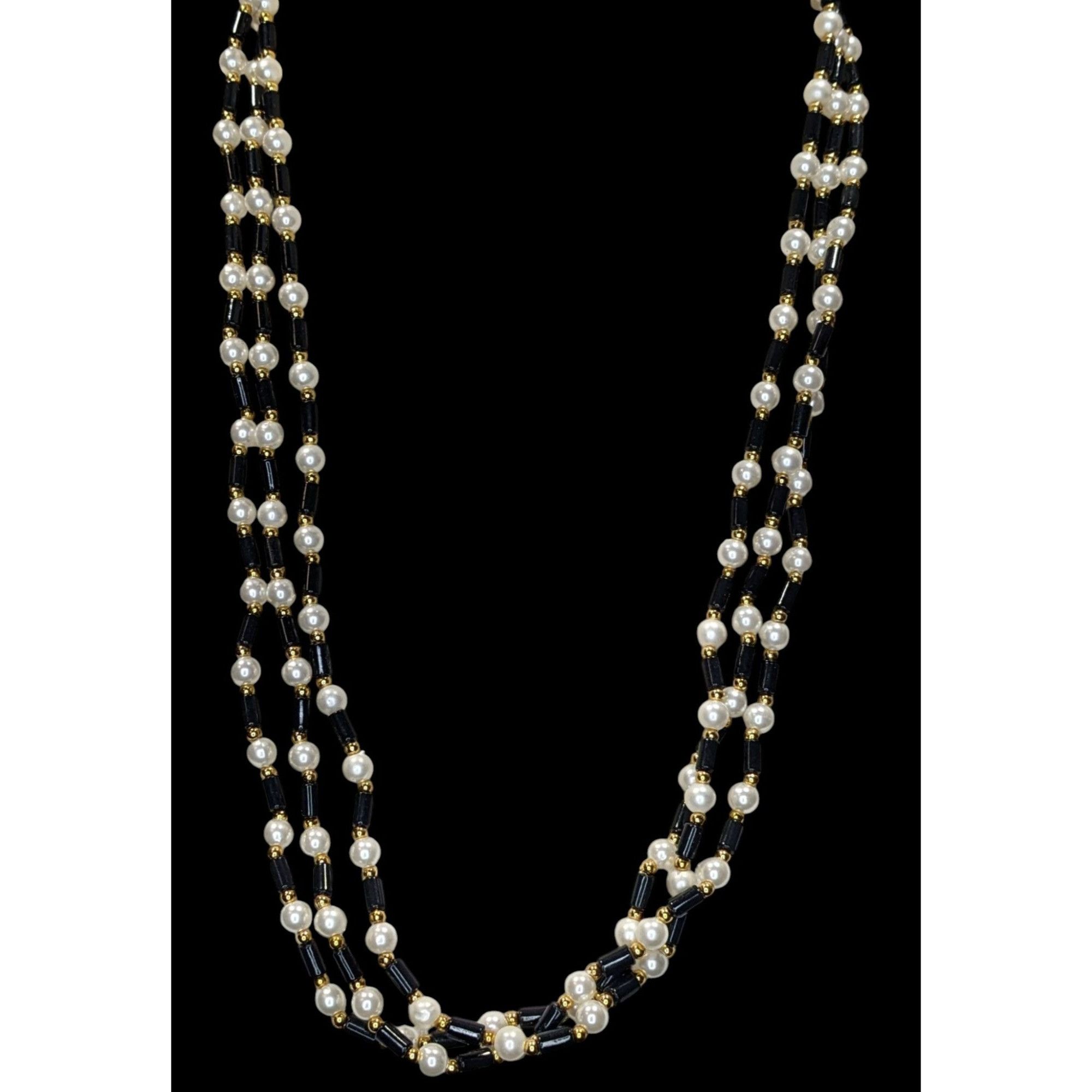 Other Vintage Multi-Strand Faux Pearl & Black Bead Necklace Size ONE SIZE - 4 Thumbnail
