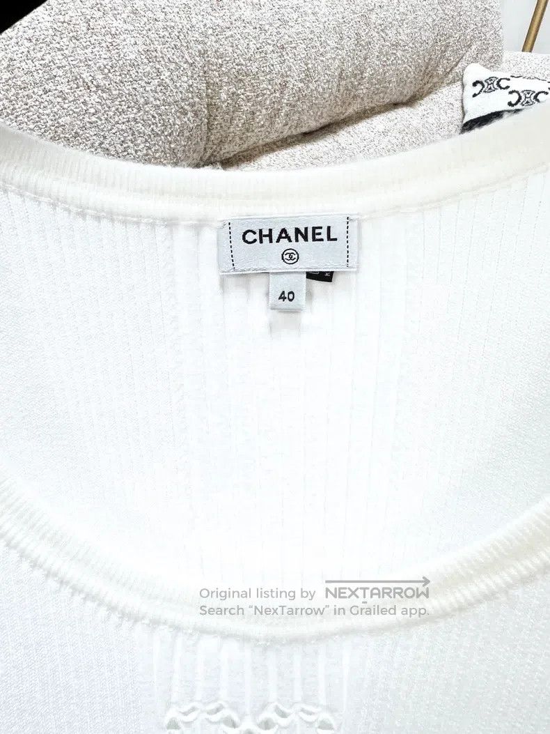 Chanel Chanel 25C white hollow double C vertical striped knitted Size S / US 4 / IT 40 - 6 Thumbnail