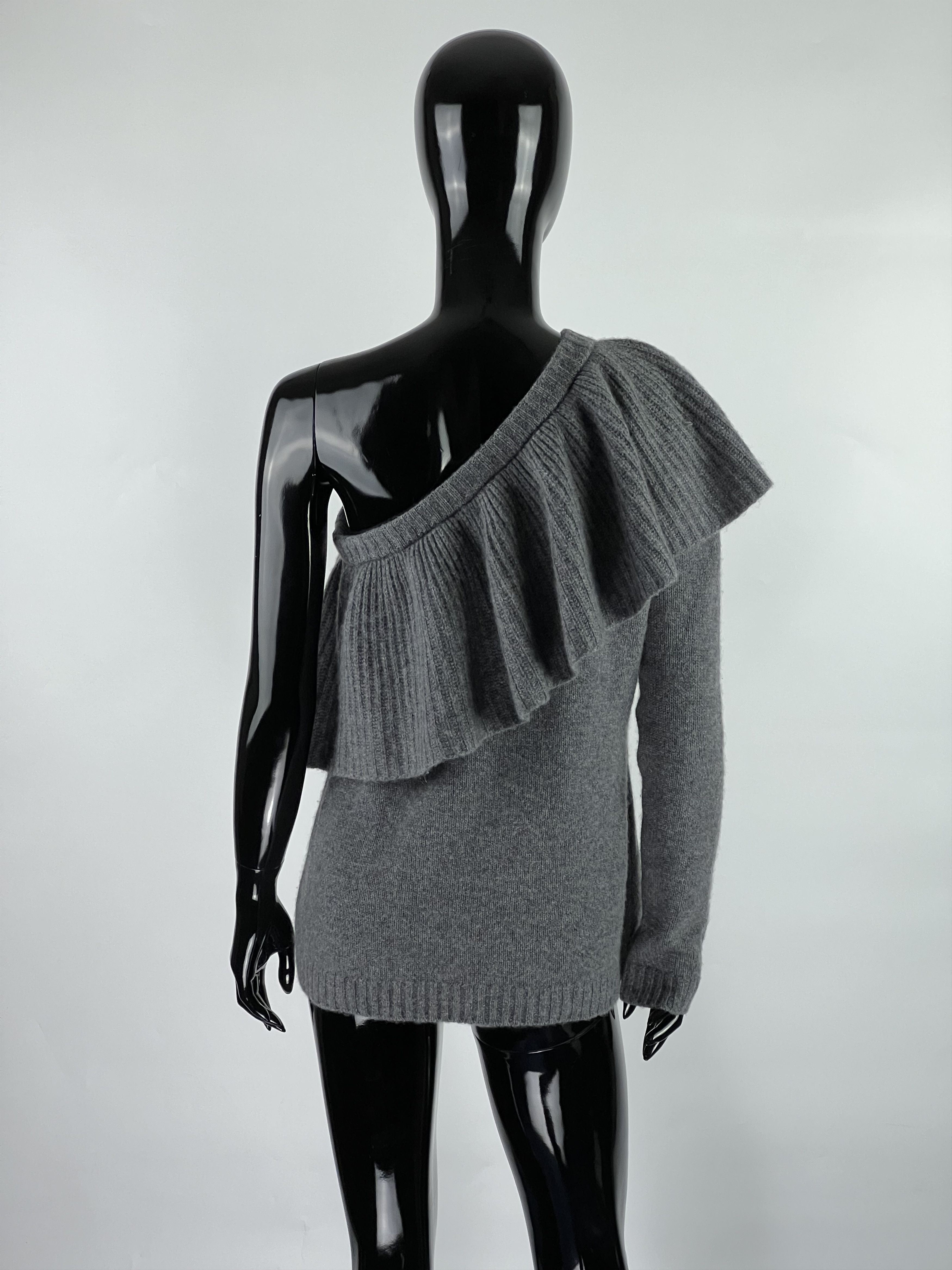 Other Aqua Cashmere Gray Ruffle One-Shoulder Sweater Size M / US 6-8 / IT 42-44 - 3 Thumbnail