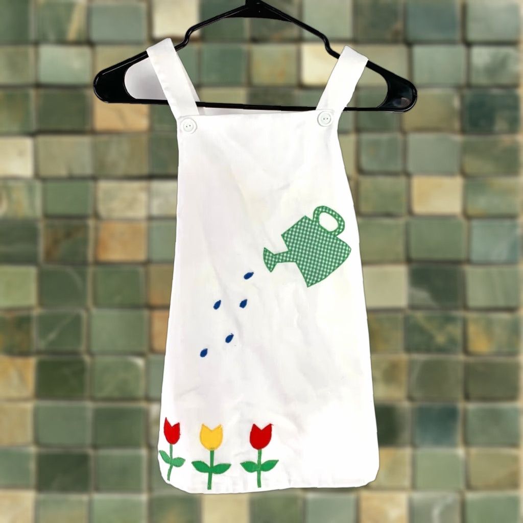 CLOSED VINTAGE Garden Watering Can Flower White Shift Apron Dress No Back Close Girls 6 Size ONE SIZE - 1 Thumbnail