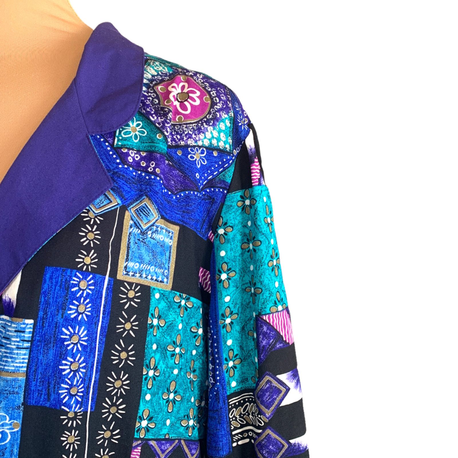 Vintage Vintage Petite Blazer Jacket Oversized Bold Patchwork Floral Size XL / US 12-14 / IT 48-50 - 4 Thumbnail