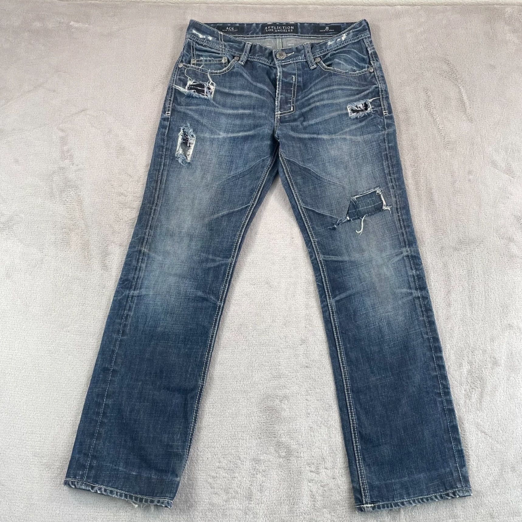 Affliction VINTAGE Affliction Jeans 32x31 Blue Distressed Slim Straight Grunge 90s Mens Size US 32 / EU 48 - 5 Thumbnail