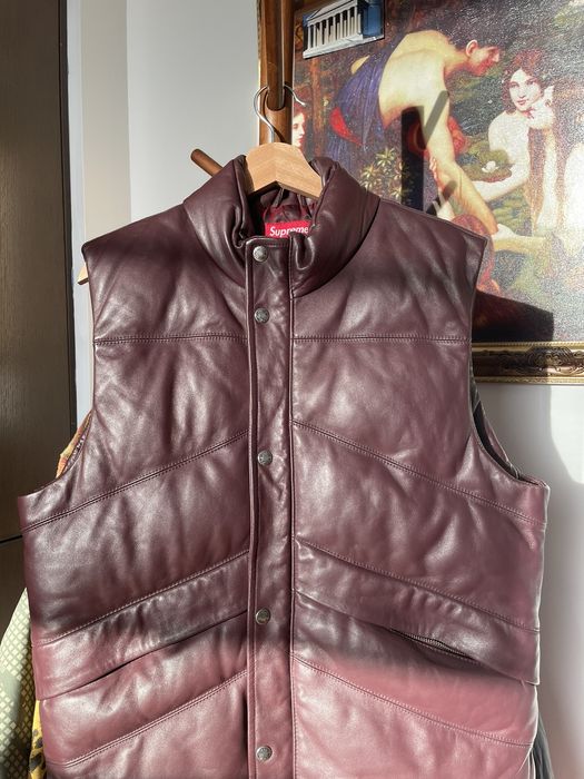 Supreme Rare Supreme Leather Ox Blood Burgundy Puffer Vest | Grailed