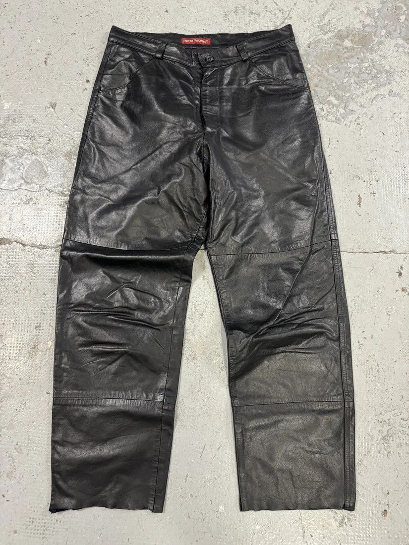 Emporio Armani × Vintage 1990s Emporio Armani Black Leather Biker Pants Size US 32 / EU 48 - 2 Thumbnail