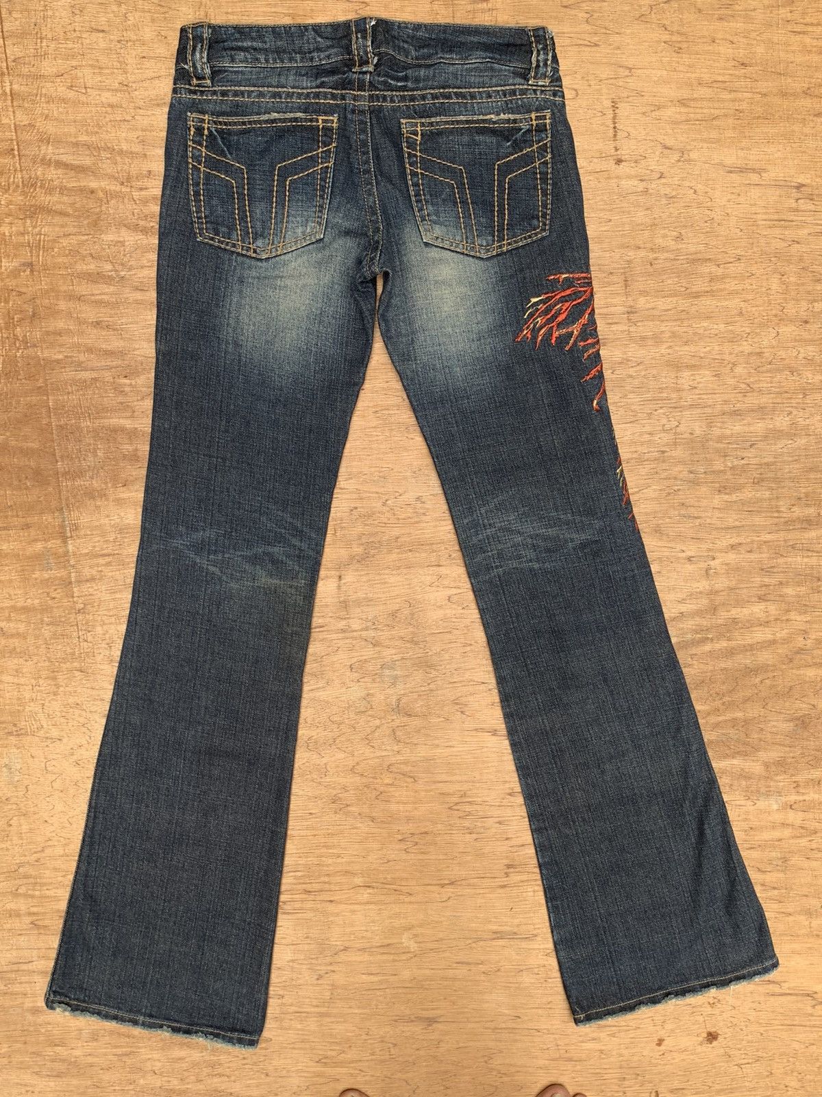Japanese Brand Rare Sword Jean 44 Peace Embroidered Flare Denim Pants Size US 29 - 6 Thumbnail
