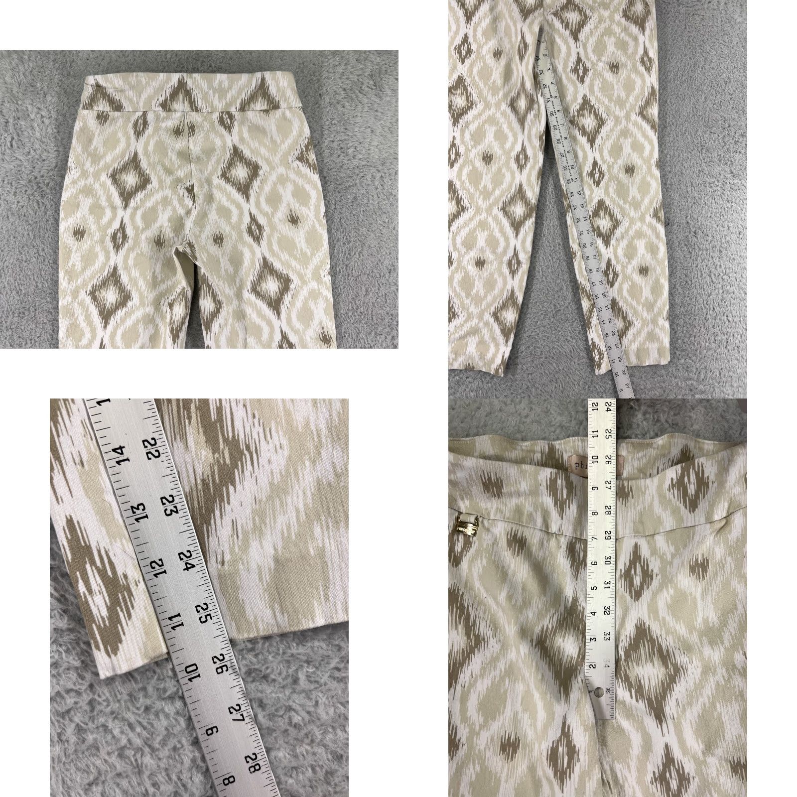 Vintage Philosophy Pants Women's Small Beige Diamond Pattern Rayon Blend Stretch Pull On Shirt? Size 28" / US 6 / IT 42 - 8 Thumbnail