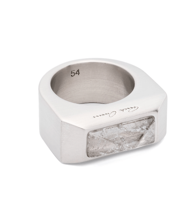 image of Aw23 Rick Owens "luxor" Crystal Beveled Ring 54 in Silver, Men's