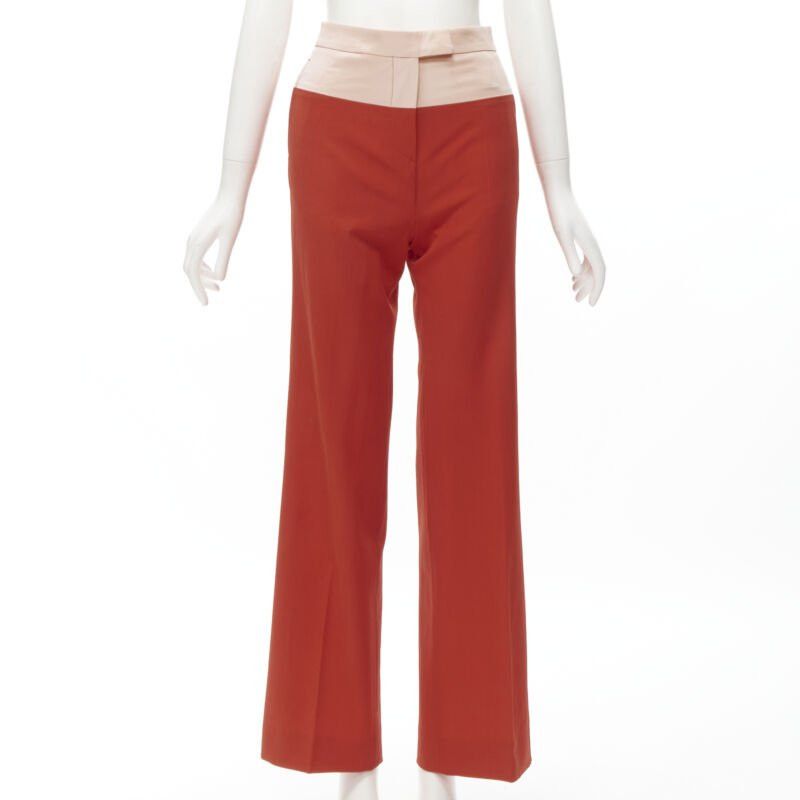 Bottega Veneta BOTTEGA VENETA 100% wool nude beige red colorblocked wide leg pants IT38 XS Size 26" / US 2 / IT 38 - 1 Thumbnail