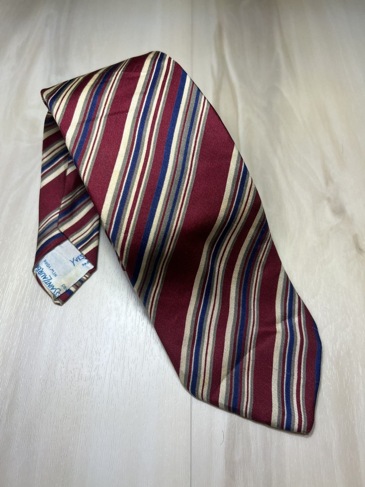 Yves Saint Laurent YSL Yves Saint Laurent Mens Red, Navy & Gold Stripes NeckTie Size ONE SIZE - 1 Thumbnail