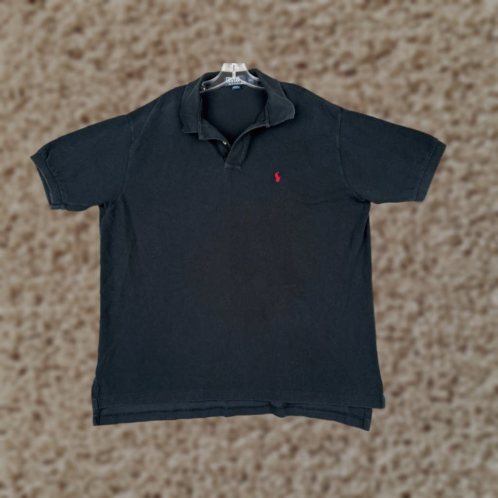 VINTAGE Polo Ralph Lauren Polo Shirt Men 2XL Black 100% Cotton Jersey Logo Embroidered Shirt