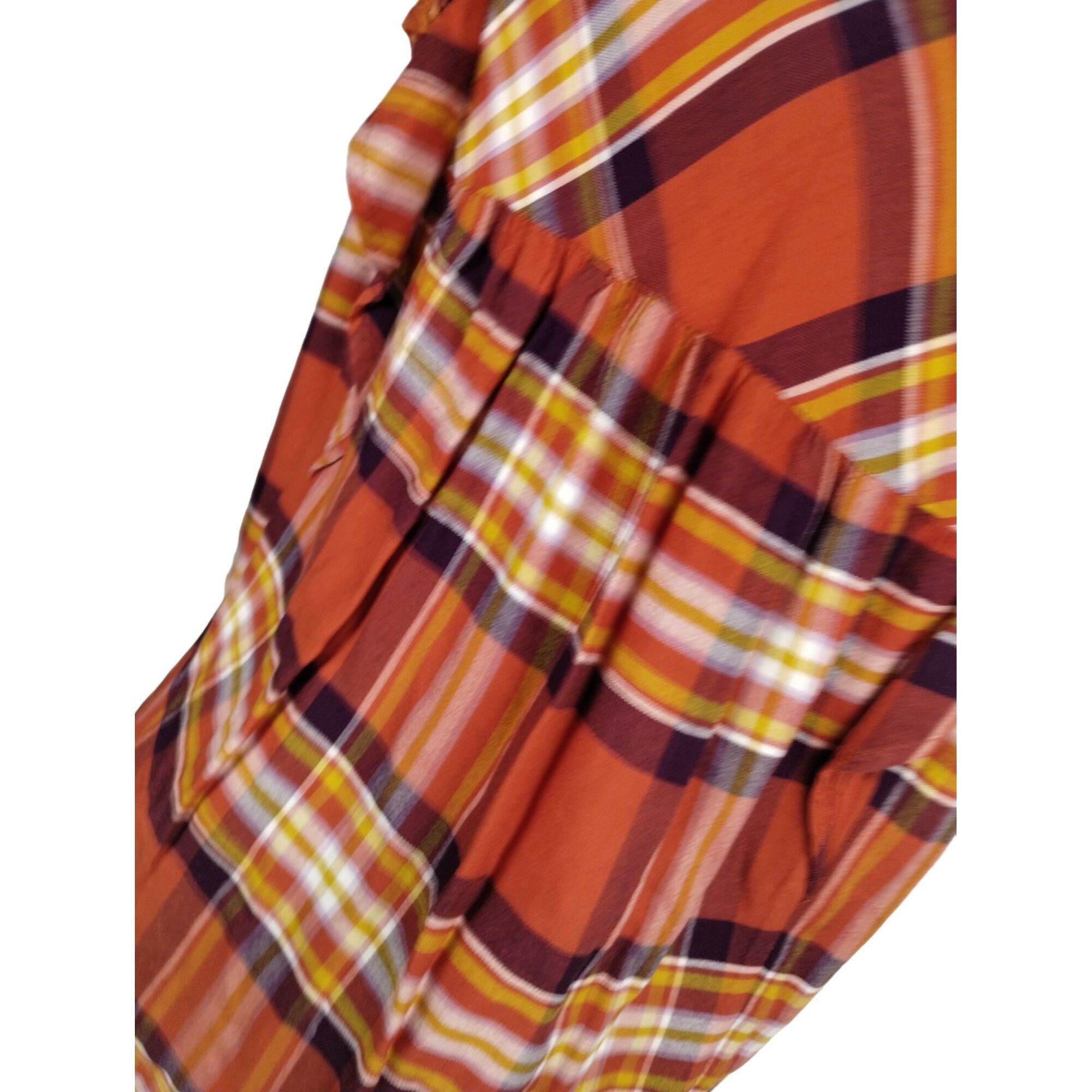 Other Time and Tru Womens XXL Orange and Yellow Plaid Ruffle Sleev Size XXL / US 16-18 / IT 52-54 - 12 Thumbnail