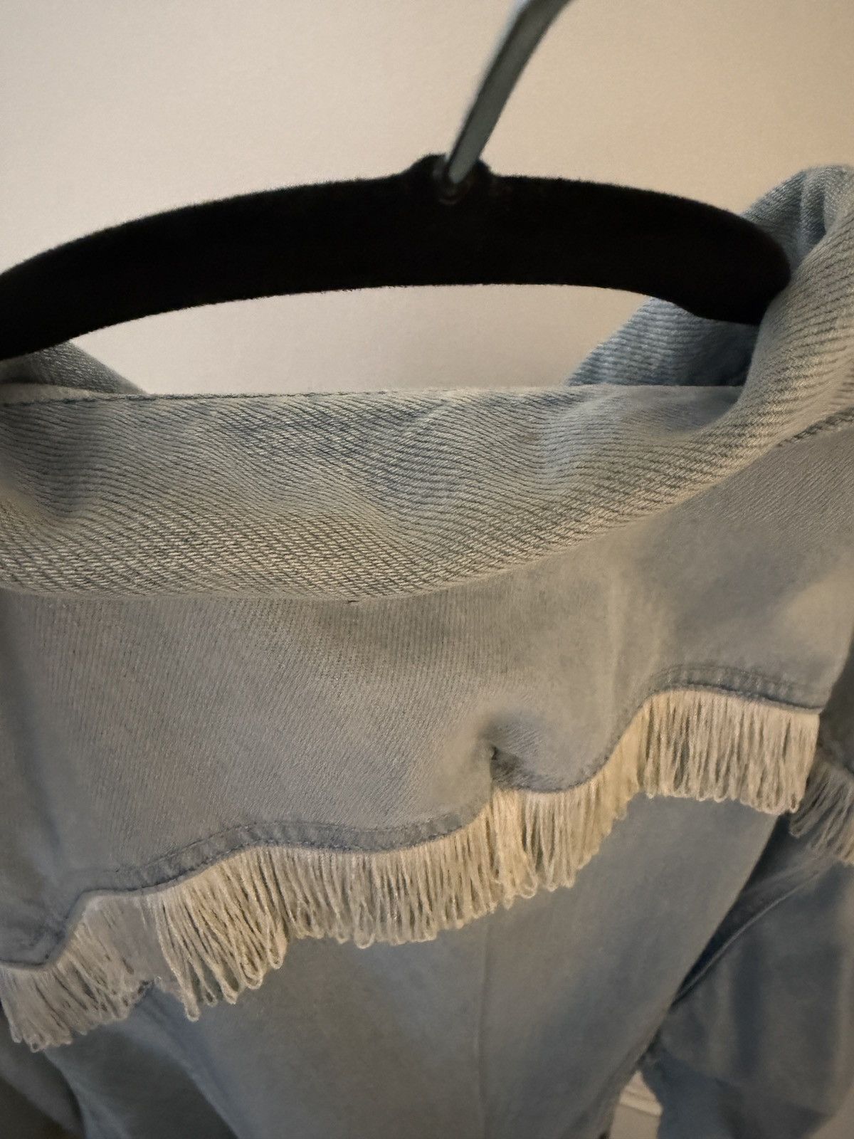 Ganni Ganni Light Blue Denim Jacket with White Fringe Size S / US 4 / IT 40 - 3 Thumbnail