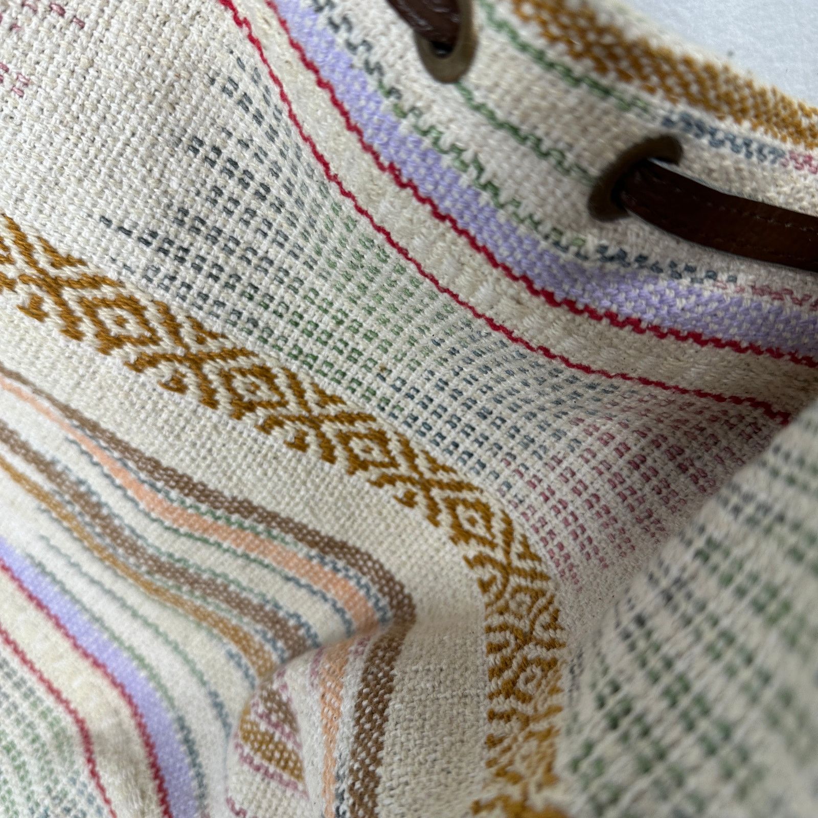 Other Lovestitch Tan Multicolor Striped Canvas Boho Bag Drawstring Size ONE SIZE - 11 Thumbnail