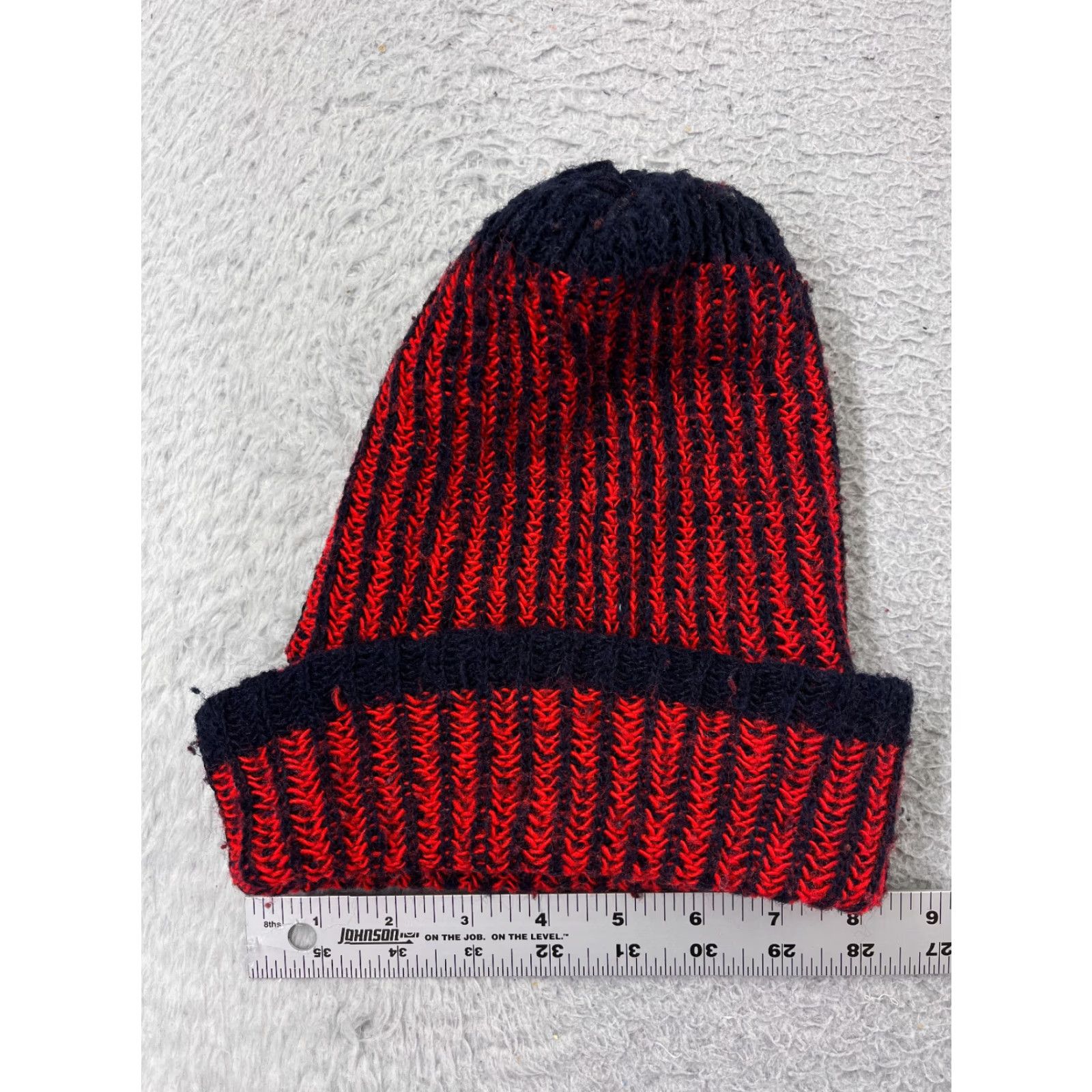Vintage Beanie Toque Adult One Size Red Blue Knit Snow Winter Ski Stripe Polyester Size ONE SIZE - 2 Thumbnail