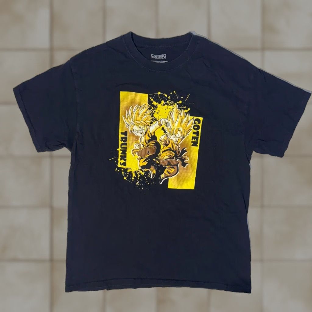 VINTAGE Dragon Ball Z Goten & Trunks Super Saiyan Anime Manga Tshirt L Men Black Cotton Crew Neck Short Sleeve Logo Graphic Print