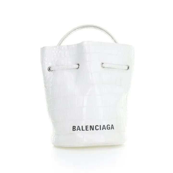 White Croc-Embossed Leather Xs Everyday Bucket Bag, Women's