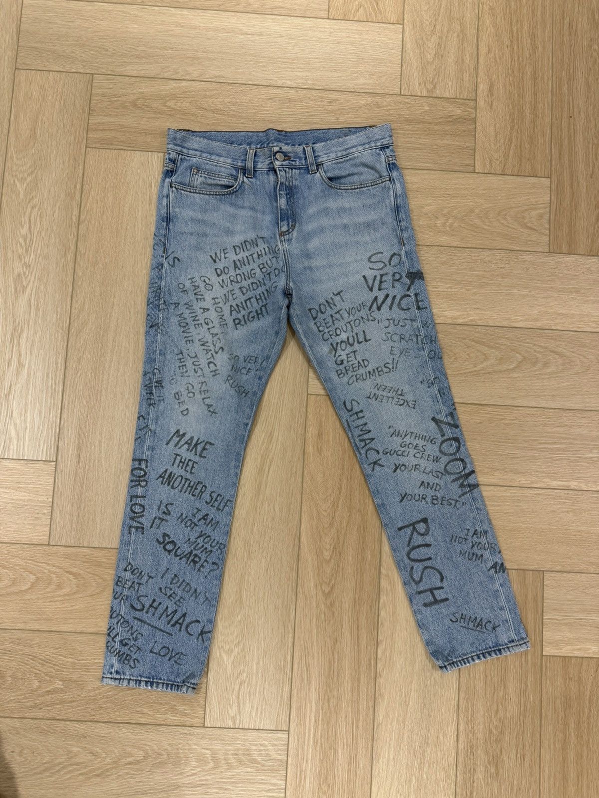 Gucci Gucci L’aveugle Par Amour Scribble Denim Size US 28 / EU 44 - 1 Thumbnail