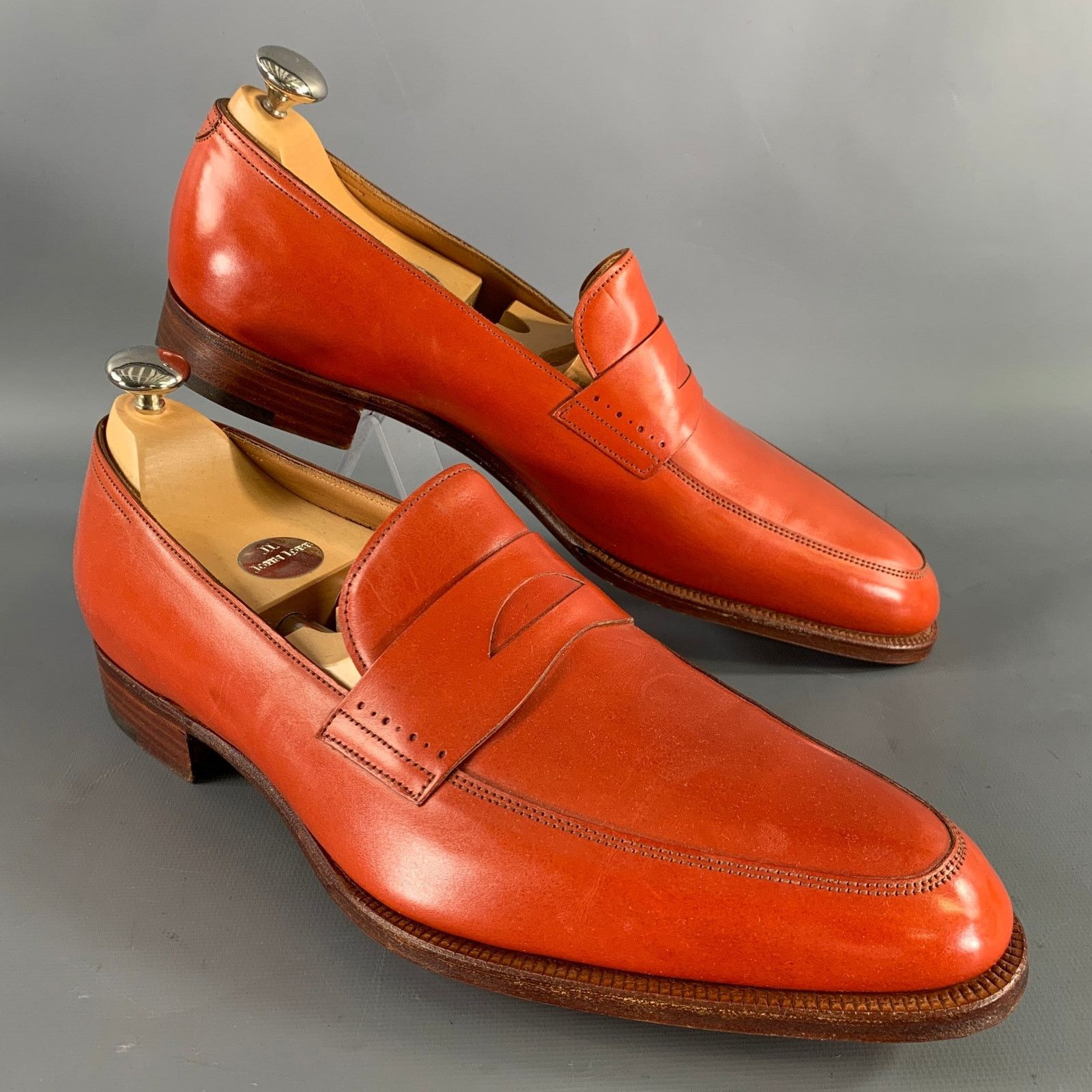 John Lobb JOHN LOBB Size 9 Orange Red Leather Penny Loafers Size US 9 / EU 42 - 1 Thumbnail