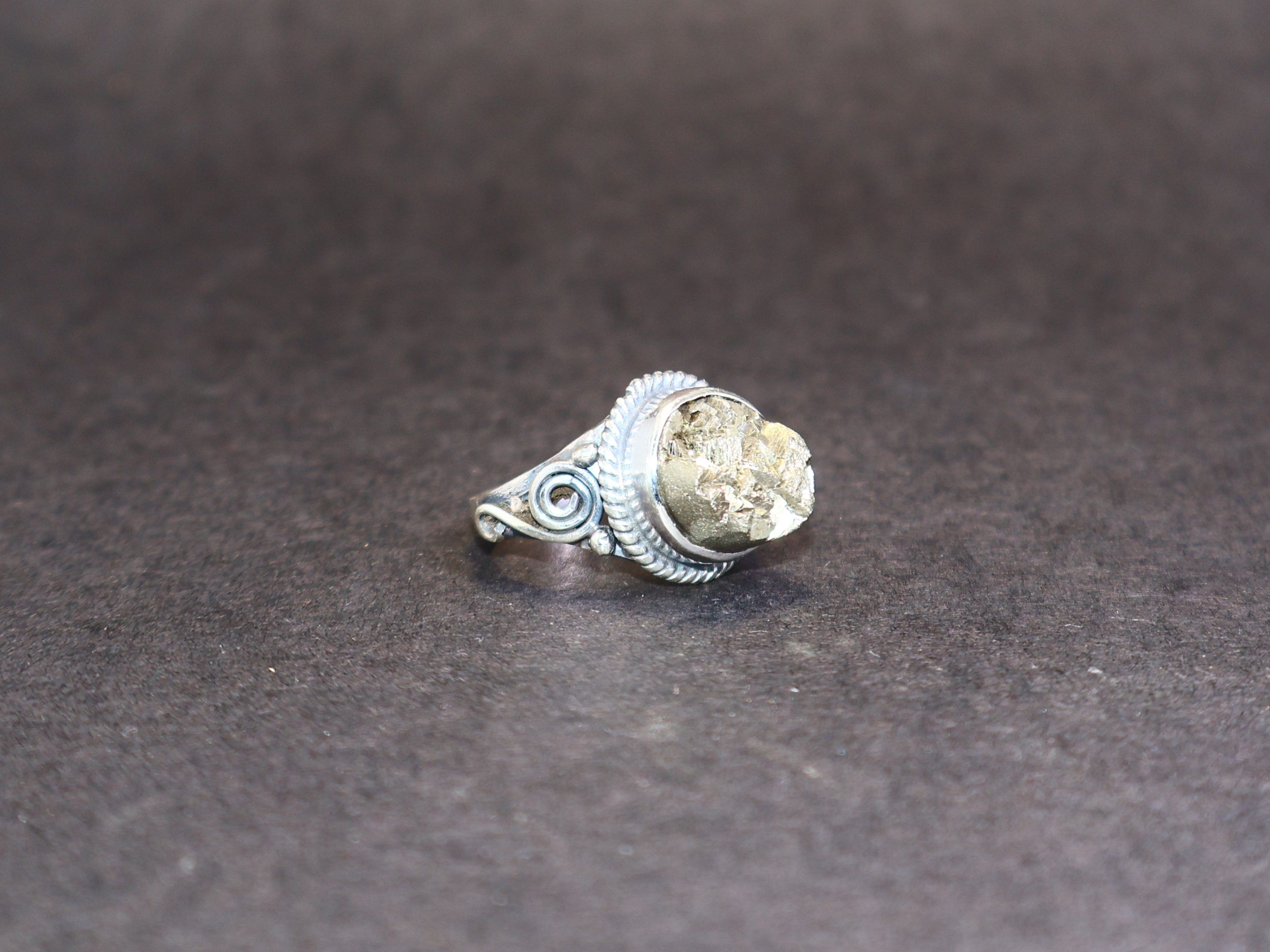 Handmade Pyrite ring, Round ring, Sterling Silver Handmade Gemstone Size ONE SIZE - 7 Thumbnail