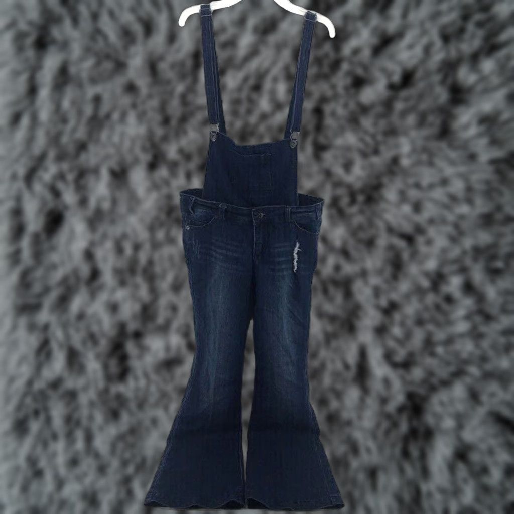 Denime VINTAGE 90s Y2K Denim Overalls Flare Leg Hippie Groovy Can Convert to Jeans Juniors 7 Blue Denim Cotton Blend Pockets Stretch Women Size 28" / US 6 / IT 42 - 1 Thumbnail