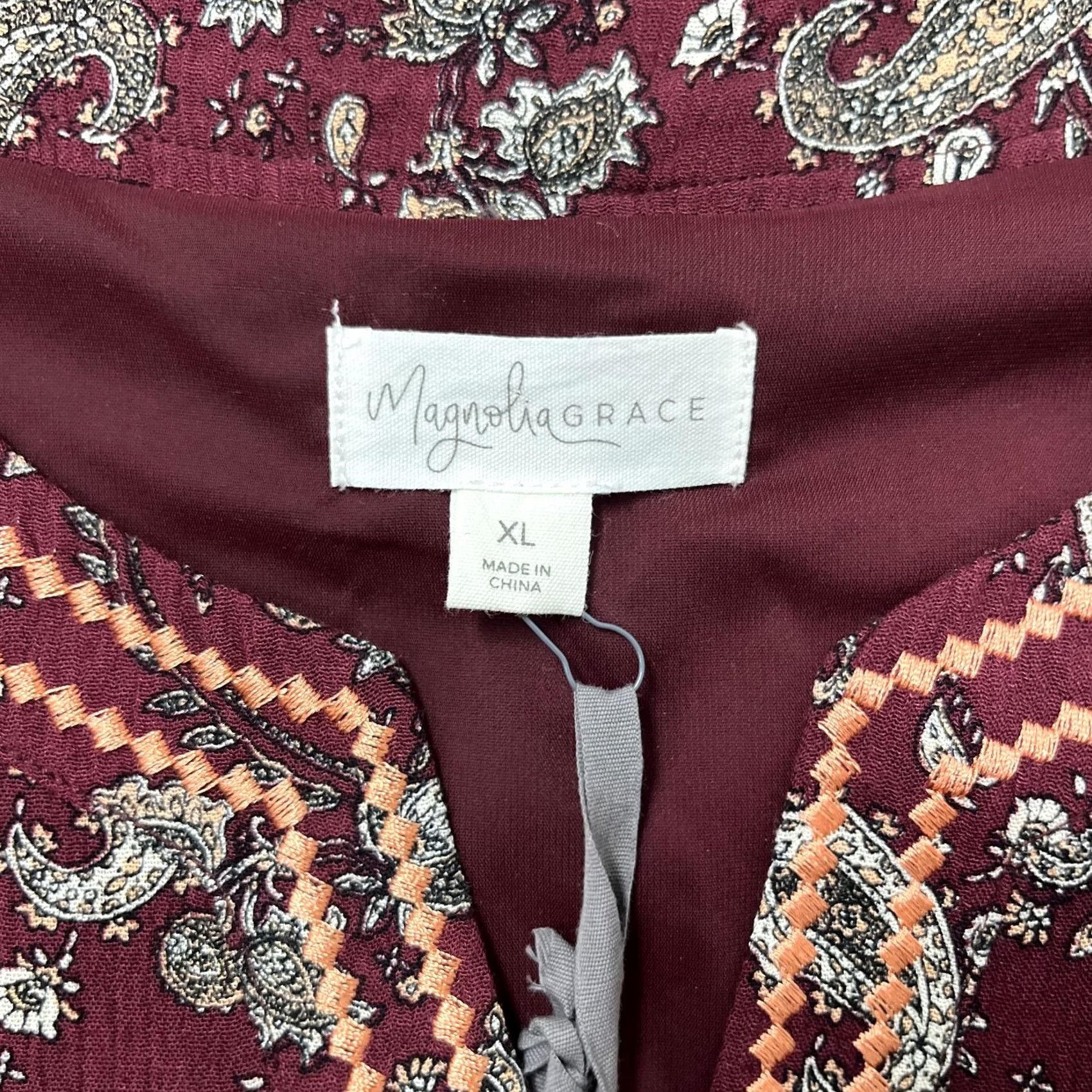Vintage Magnolia Grace Blouse Womens XL Red Paisley Tunic Boho Embroidered 3/4 Sleeve V-Neck Size XL / US 12-14 / IT 48-50 - 2 Thumbnail